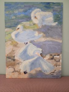 Swans Sunning || 14" x 11" || oil || private collection