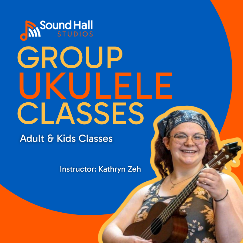 Sound Hall Studios Group Ukulele Classes for adults and kids ages 9 and up taught by instructor Kathryn Zeh in Henrico County, Virginia. No experience necessary.
