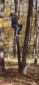 Tree hugging contestant climbs to the top of the competition.