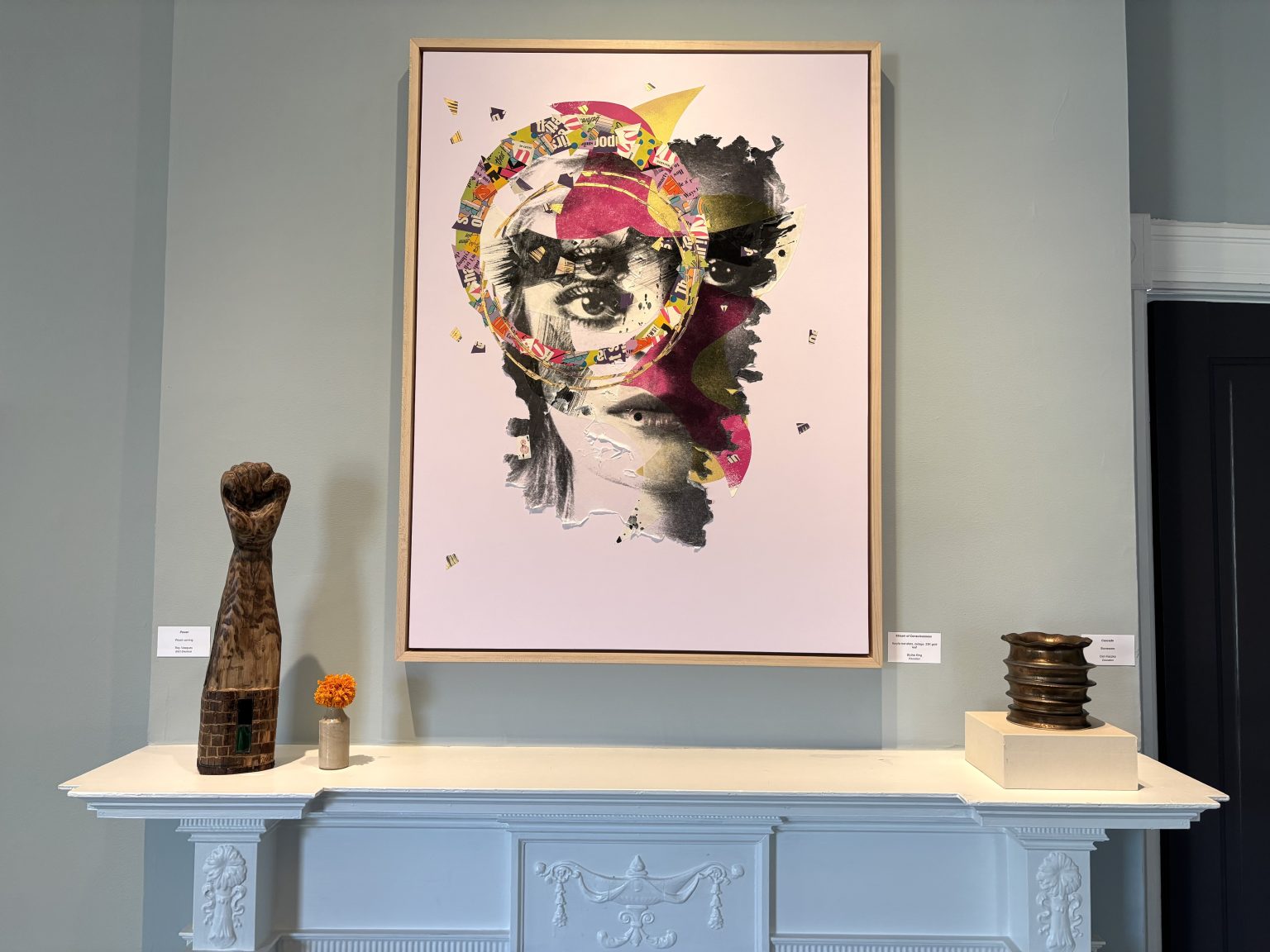 Gallery 4 - Stream of Consciousness, 40 x 30 inches, acrylic transfers, collage, + 23K gold leaf on panel